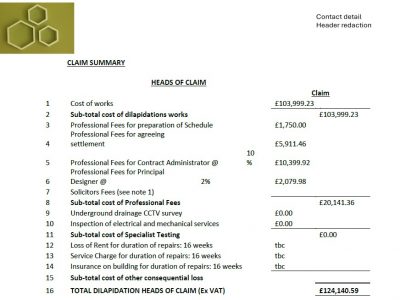 Dilapidations claim document